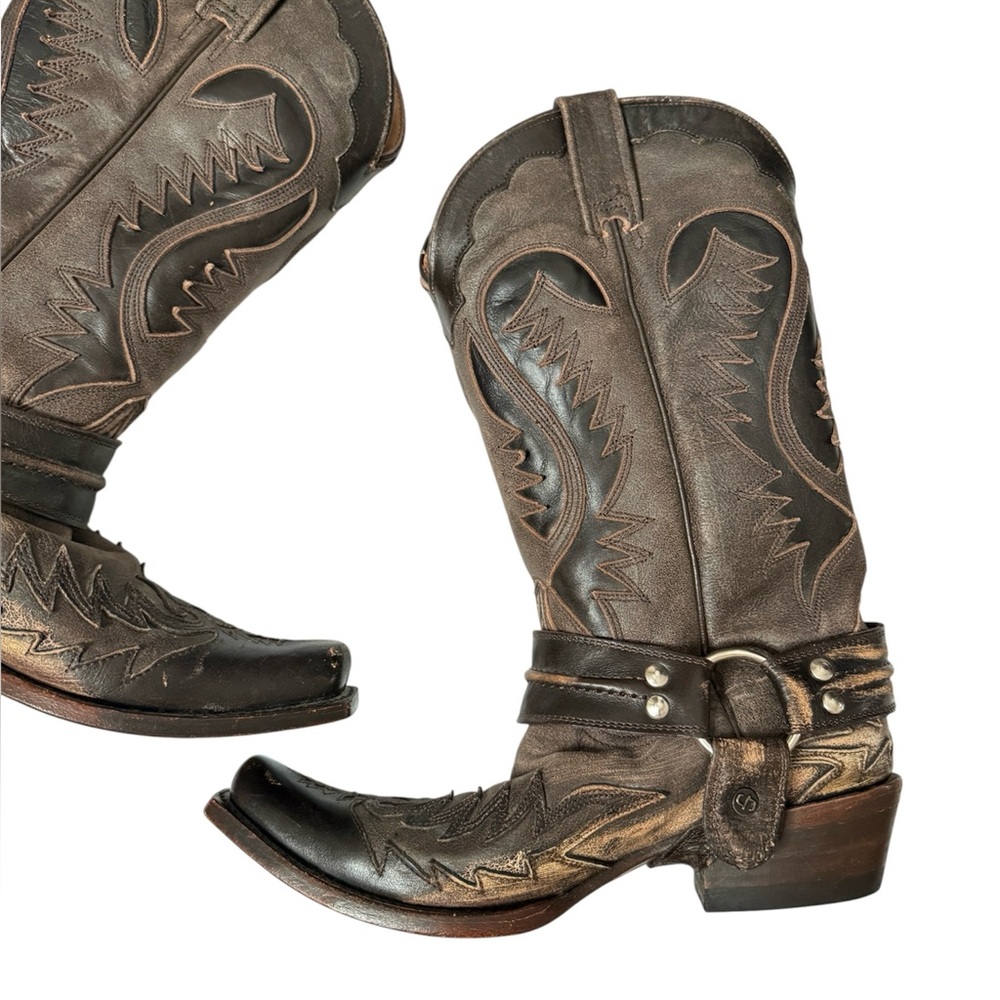 Stetson Outlaw Biker Harness Leather Cowboy Boots
